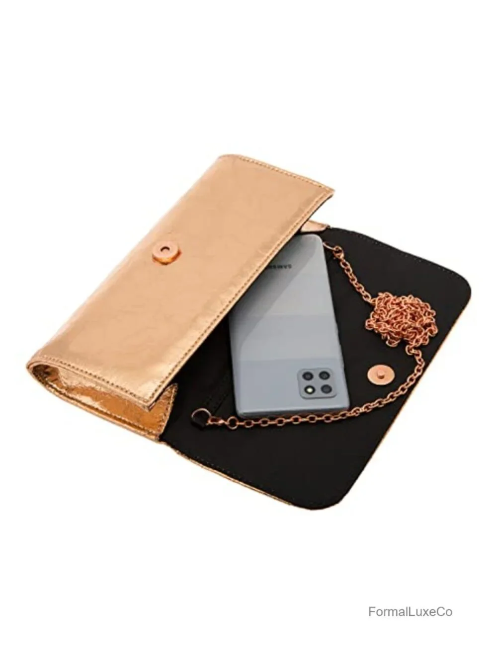 Metallic Clutch Purse with Chain Strap
